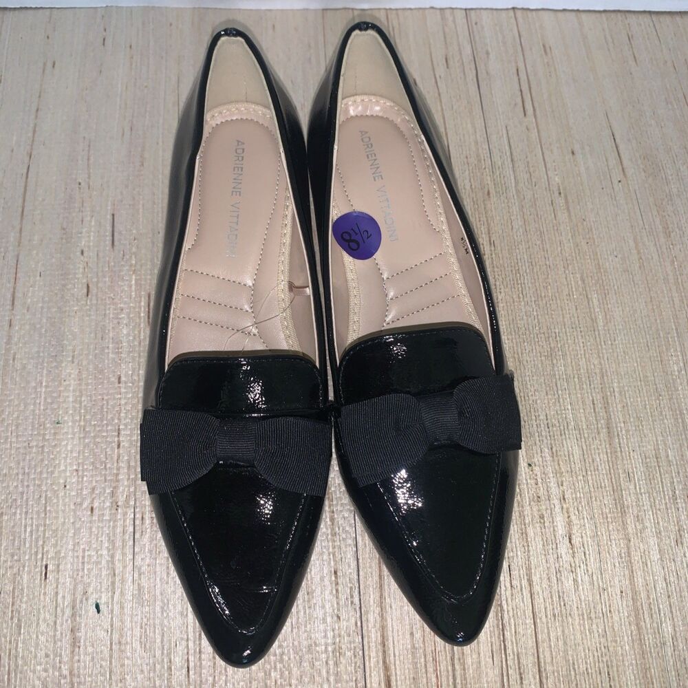 NWT Adrienne Vittadini Black Bow 8.5 Point Toe Loafer Shoes Preppy Office Casual